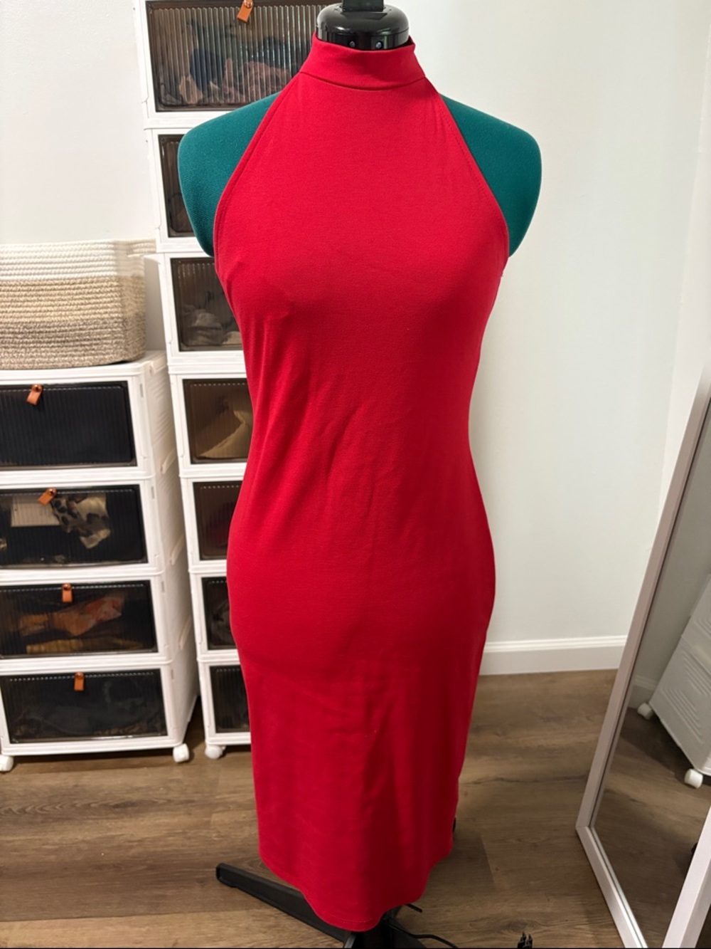 Rolla Coster Red High-Neck Sleeveless Midi Dress